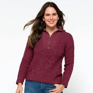Design History Karsie Cable Half Zip Sweater - Burgundy Size S